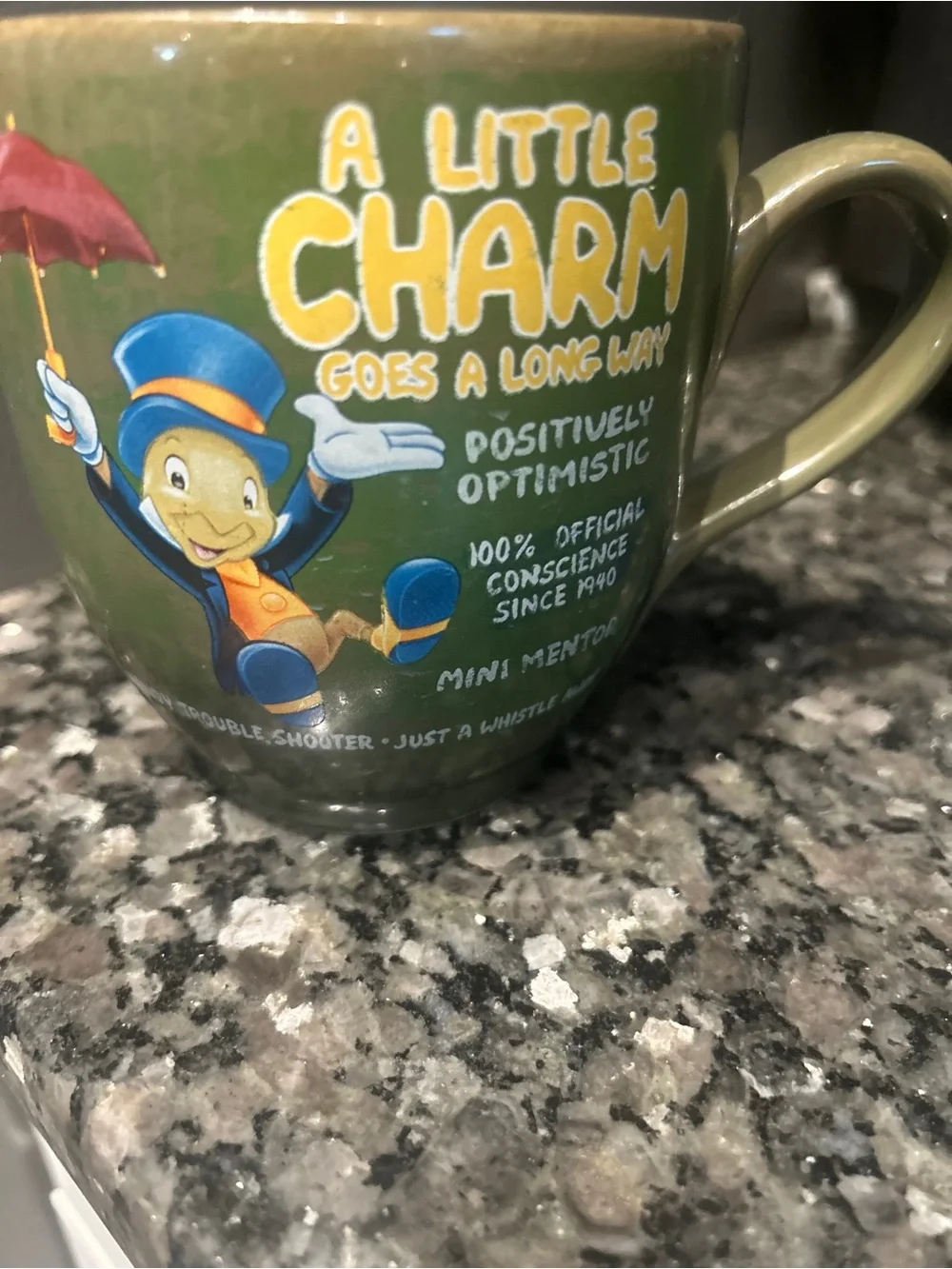 Disney Green 'A Little Charm' Jiminy Cricket Ceramic Mug